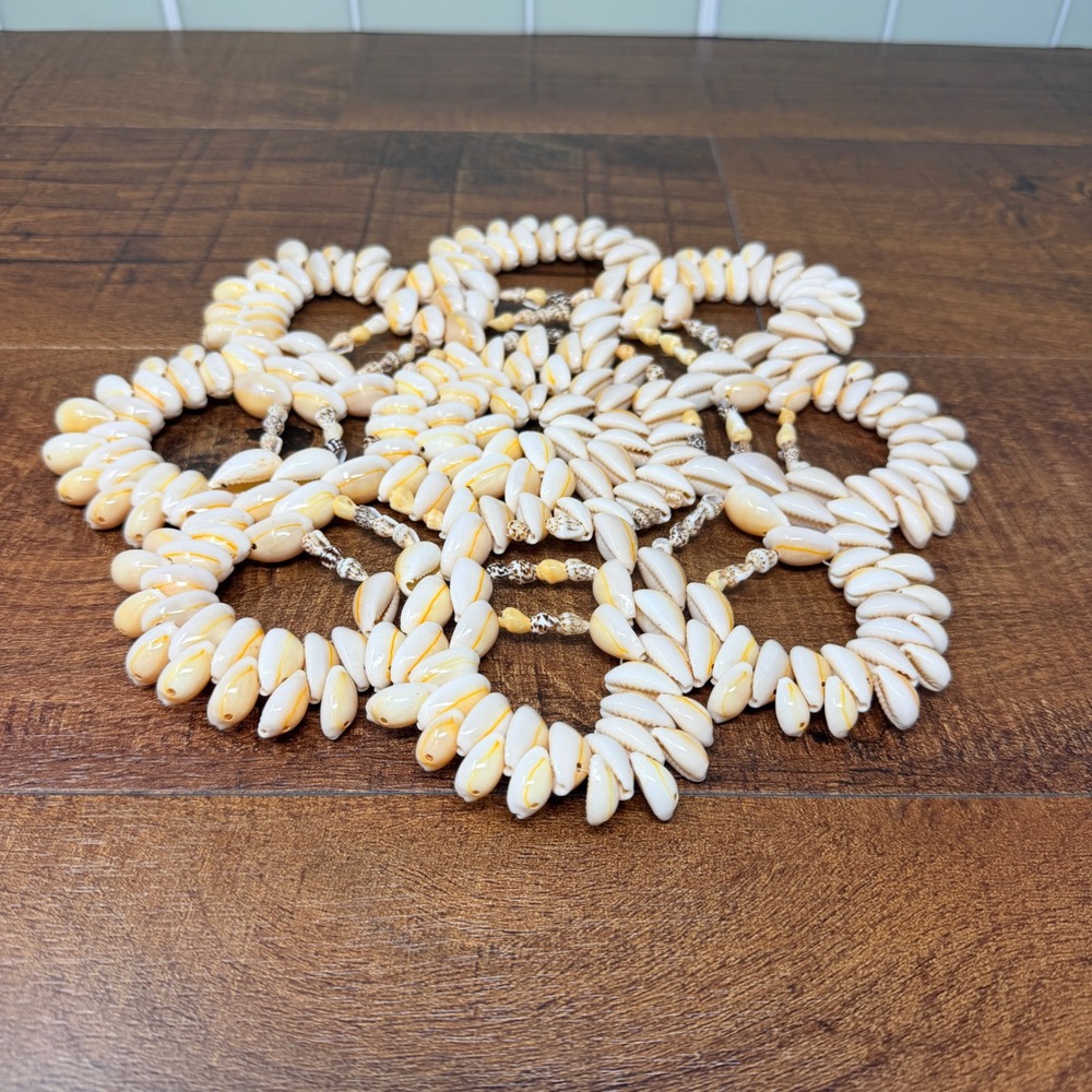 Handcrafted Cowrie Shell Mandala Trivet Centerpiece Boho Coastal